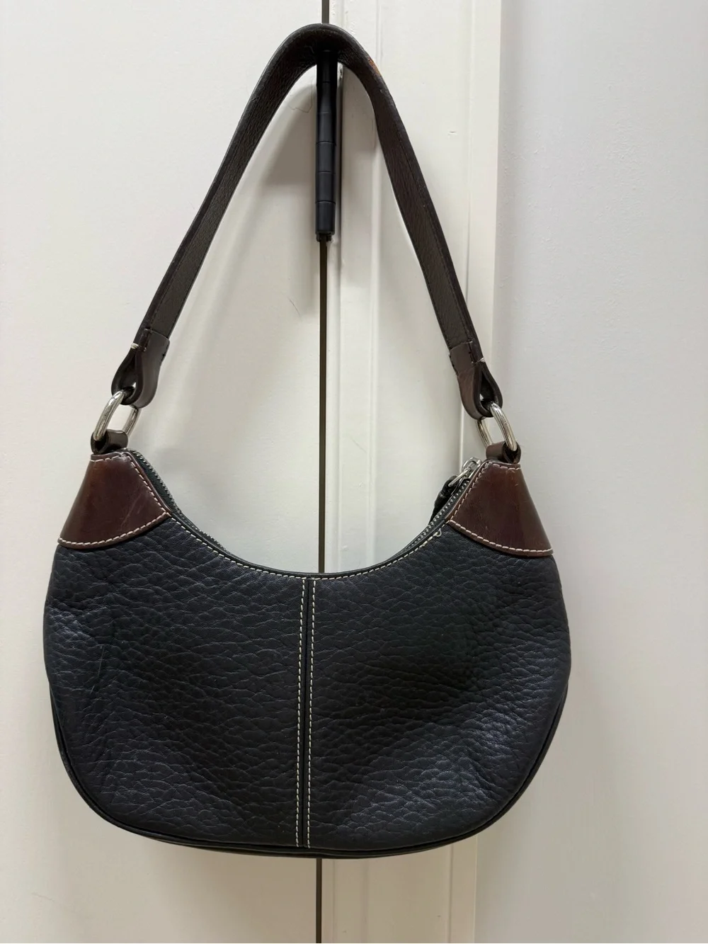 Dooney & Bourke Black and Brown Pebbled Leather Small Hobo